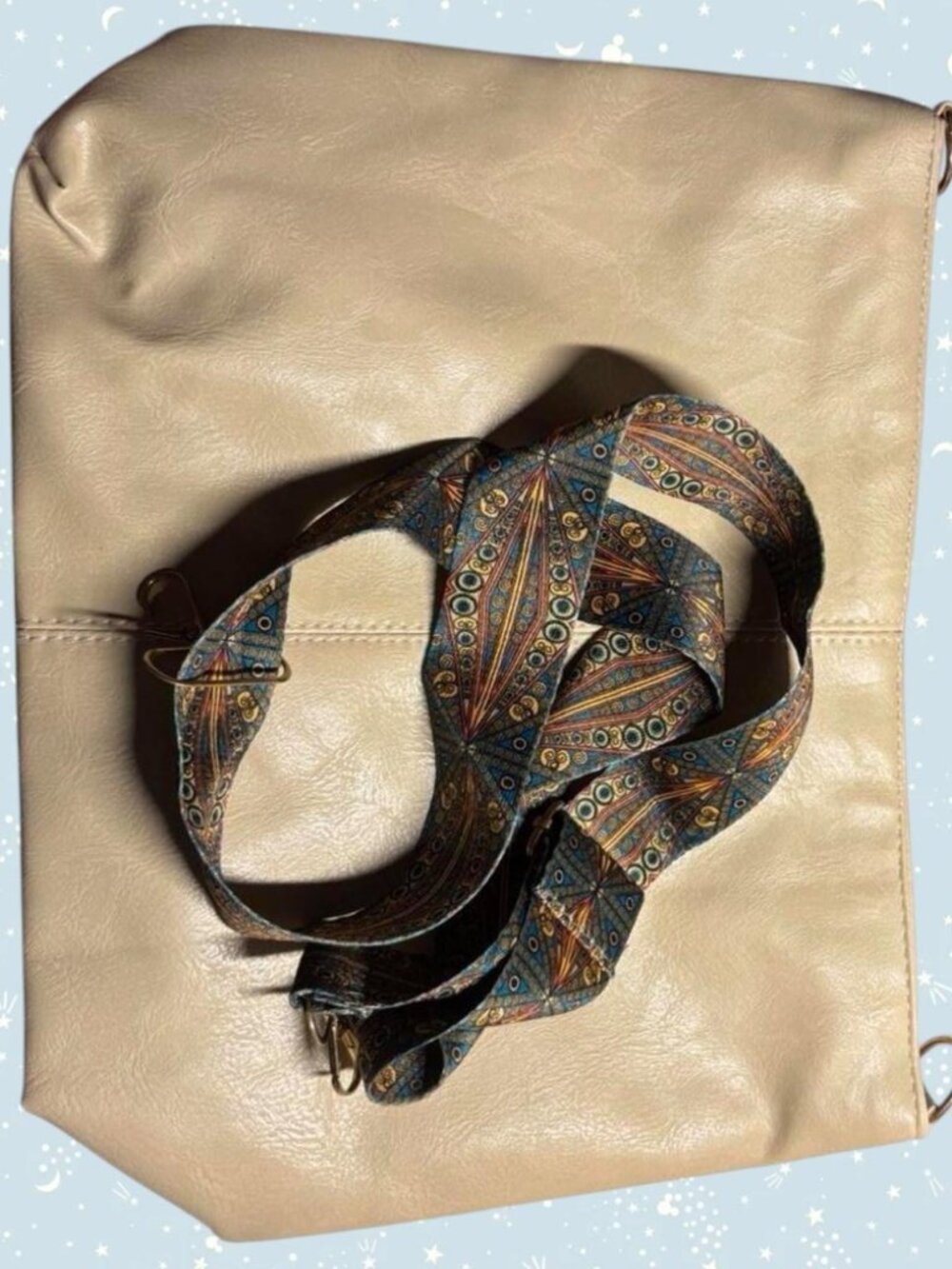 Cream faux leather large crossbody bag with boho strap